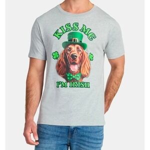 Irish Setter Dog Graphic T-Shirt Gray Large Kiss‎ Me I'm Irish Tee Shirt New